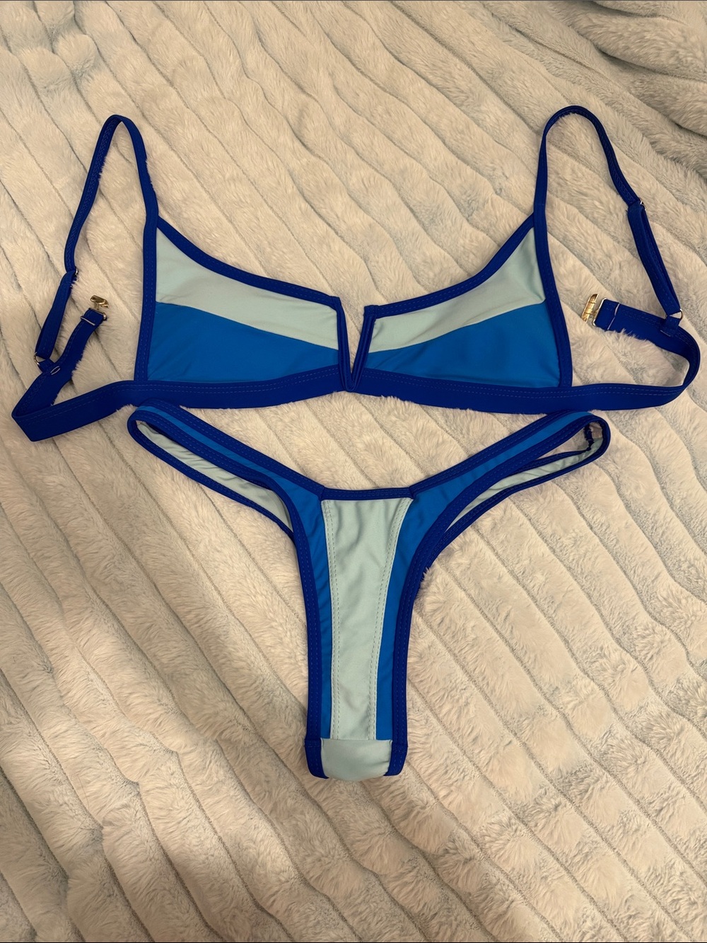Royal blue color block thong bikini set size M